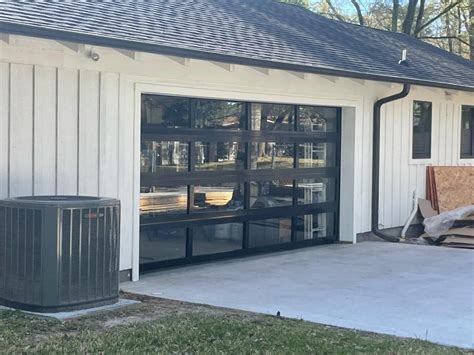 18 Ft Wide By 7 Ft Tall Full View Garage Door Matt Black Finish With C