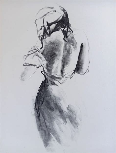 Woman Art Print Charcoal Drawing Of Woman Pencil Art Nude Back Handmade