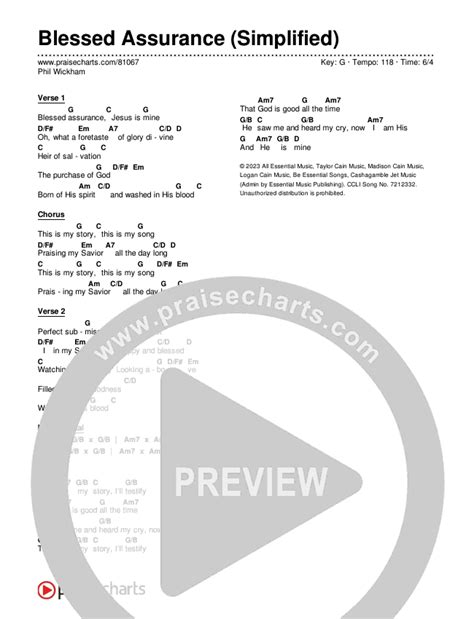 Blessed Assurance (Simplified) Chords PDF (CAIN) - PraiseCharts