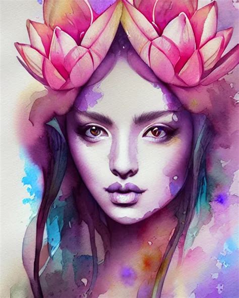 Watercolor Waterlily Priestess Portrait Artgerm Stable Diffusion