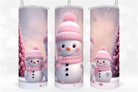 D Pink Christmas Snowman Tumbler Wrap Graphic By Tintin Design