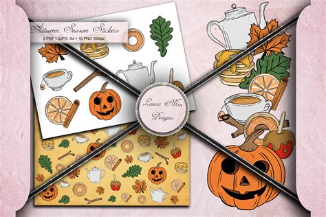 Autum Season Stickers Halloween Pumpink Graphic By Laura Min