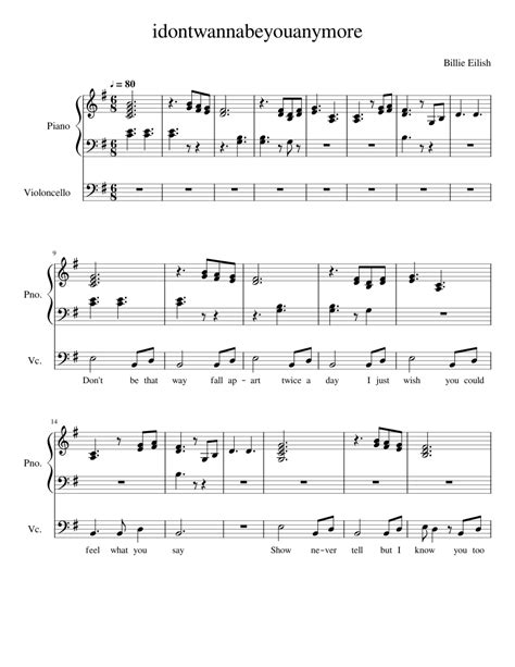 Idontwannabeyouanymore Sheet Music For Piano Cello Download Free In