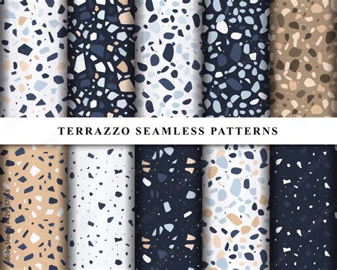 Set of terrazzo seamless patterns. Terrazzo floor pattern. Terrazzo ...