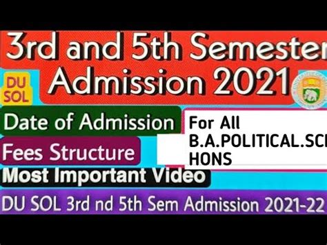 DU SOL 3rd And 5th Semester Admission For BA Pol Sci Hons ER Ex