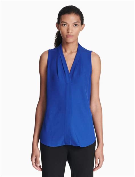 Calvin Klein V Neck Inverted Pleat Sleeveless Blouse Dressy Fashion