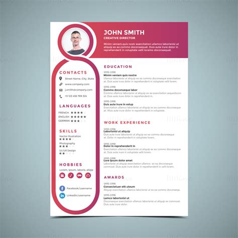 Red Resume Template Vector