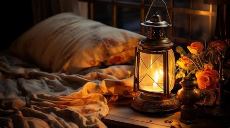 Premium AI Image | Bedroom Illuminations Lamp and Candle Creating a ...