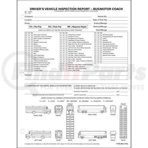 Jj Keller 11729 Detailed Drivers Vehicle Inspection Reports Willustrations Bus And Motor