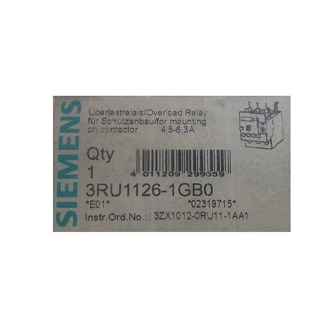 RELE DE SOBRECARGA TERMICO 4 5 6 3A 3RU1126 1GB0 SIEMENS Eletrotem