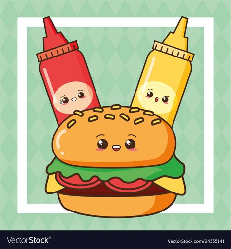 Kawaii Fast Food Royalty Free Vector Image Vectorstock