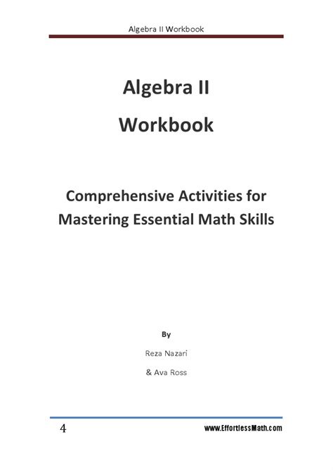 Algebra II Workbook Comprehensive Activities For Mastering Essential