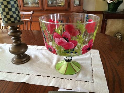 Handmade Hand Painted Trifle Bowlpunch Bowlglassware Centerpiece Red