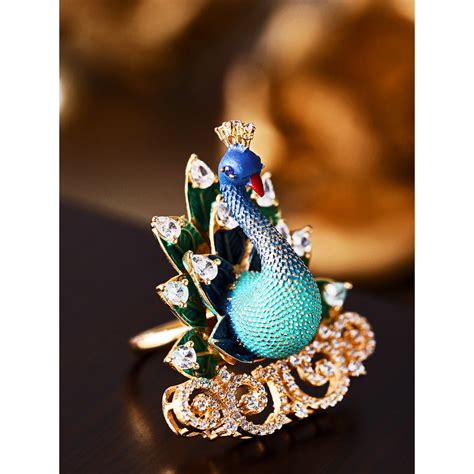 Priyaasi Gold Plated Ad Studded Peacock Inspired Green Adjustable