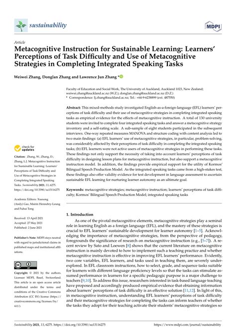 Pdf Metacognitive Instruction For Sustainable Learning Learners