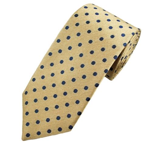 Profuomo Camel Gold And Navy Blue Polka Dot Men S Silk Designer Tie From Ties Planet Uk