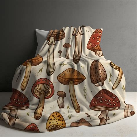 Botanical Mushroom Blanket Cottagecore Mushroom Blanket Mushroom Lover