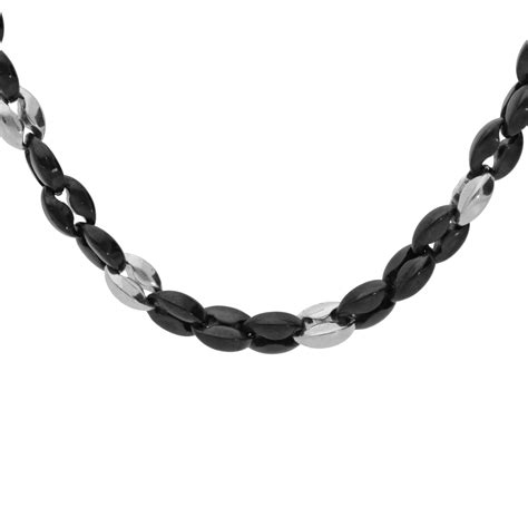 Collier en acier et PVD noir maille grain de café 50 5cm