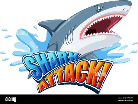 Shark attack font logo with cartoon aggressive shark illustration Stock ...