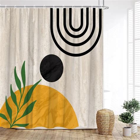 Mid Century Modern Shower Curtain With Geometric Arches Botanical