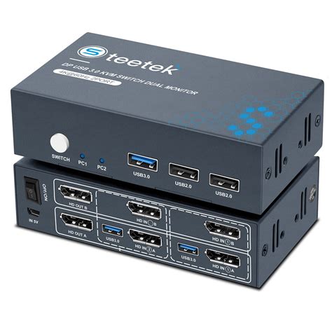 Steetek DP KVM Switch Dual Monitor Displayport 4K 60Hz USB 3 0 KVM