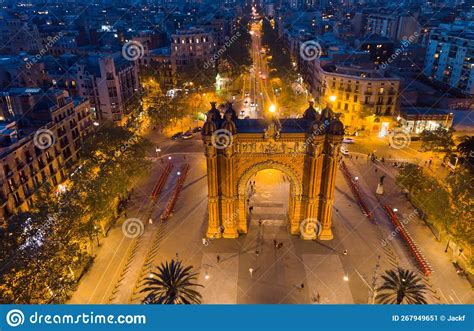 Aerial Night View of Arc De Triomphe, Stock Image - Image of landmark ...