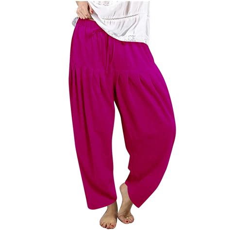 Posijego Womens Cotton Linen Casual Pants High Waist Pleated Baggy Wide