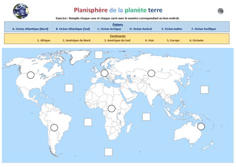 Géographie Carte Des Pays Du Monde Compléter Le Nom Des Pays Et Leur