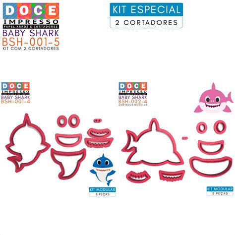 Kit Cortador Modular Pasta Americana Baby Shark Em P E Nadando Deitado