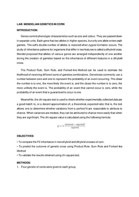 BIO511 LAB Report LAB MENDELIAN GENETICS IN CORN INTRODUCTION Genes