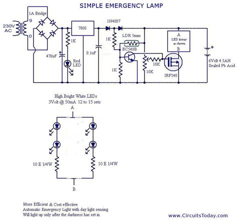 A Low Cost Led Emergency Light Circuit Schematic And Diagram Based On