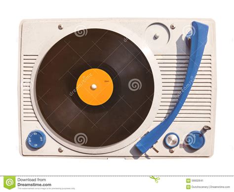 Old Vinyl Turntable Player With Record Isolated On White Stock Image