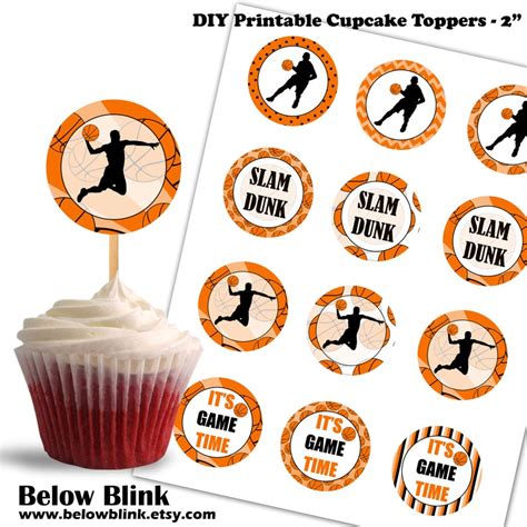 Basketball Cupcake Toppers Birthday Printable Cupcake Etsy