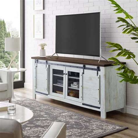 Gabriel 71 Rustic Sliding Door Tv Stand In White