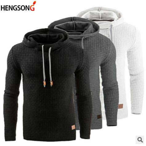 Oversize Fashion Autumn Male Casual Hooded Pullovers Plaid Long Sleeve Men Solid Men Pullovers