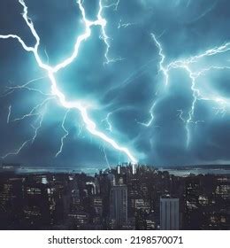 Lightning Storm Over City 3d Render Stock Illustration 2198570071