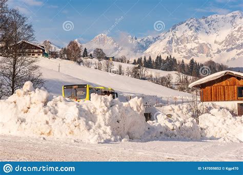 Ski Bus With Mountains At The Background Ski Region Schladming