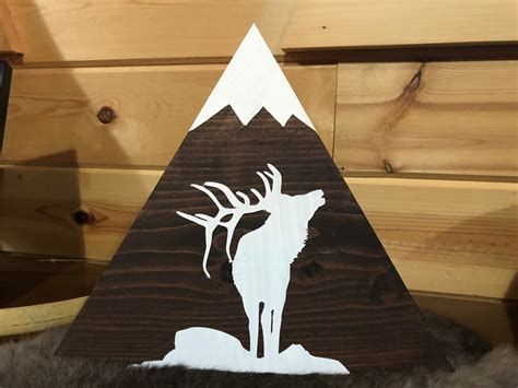 Elk Wood Mountain Sign Handmade Stained Wood Mountain Etsy