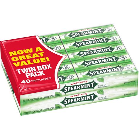 Amazon.com : Wrigley's Gum, Spearmint, 5 Count (Pack of 40) : Chewing ...