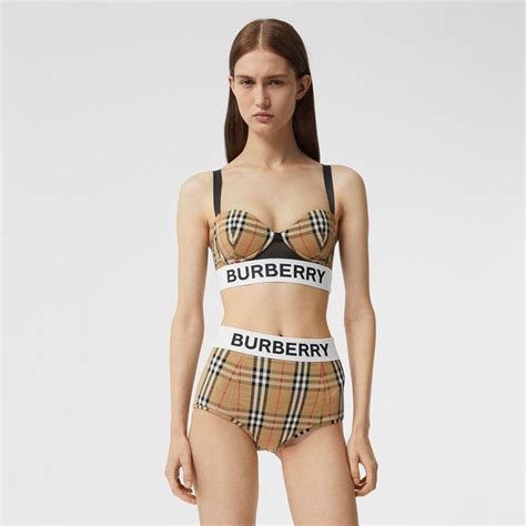 Burberry Logo Tape Vintage Check Bikini Briefs In Natural Lyst