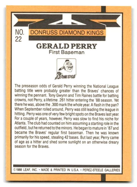 Gerald Perry 1989 Donruss 22 Atlanta Braves BASEBALL EBay