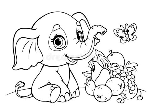 Livre De Coloriage De Petit Enfant Bébé éléphant Et Fruits Contour