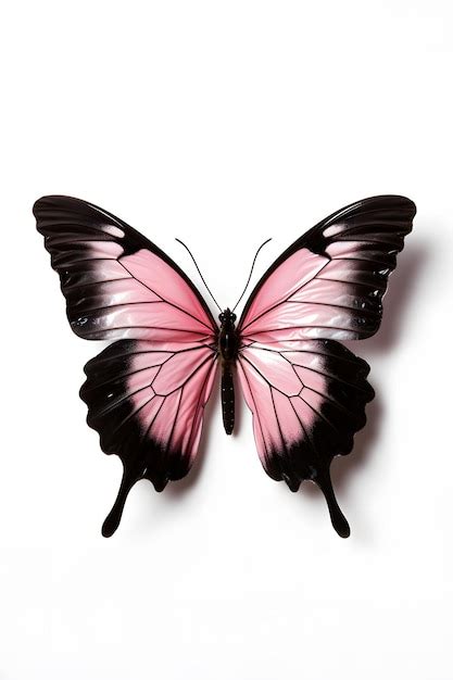 Mariposa De Color Rosa Pálido Y Negro Sobre Fondo Blanco Foto Premium