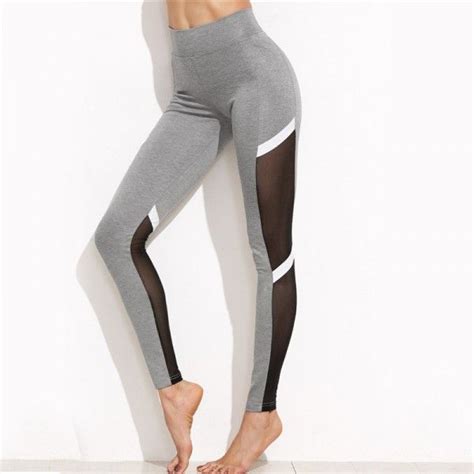 Gray And White Black Mesh Panel Women S Leggings Printed Yoga Pants