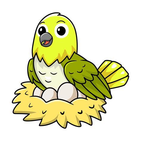 Cute Warbling White Eye Bird Cartoon With Eggs In The Nest 26828446