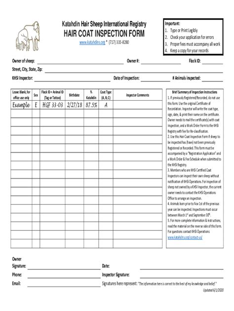 Fillable Online HAIR COAT INSPECTION FORM Associated Registry Fax