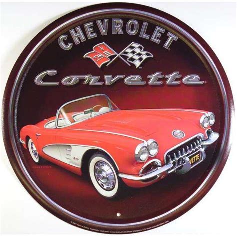 Plaque Corvette Ronde Rouge Chevrolet Tole Publicitaire Cab