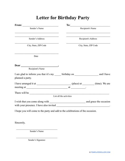 Letter For Birthday Party Template Download Printable Pdf Templateroller