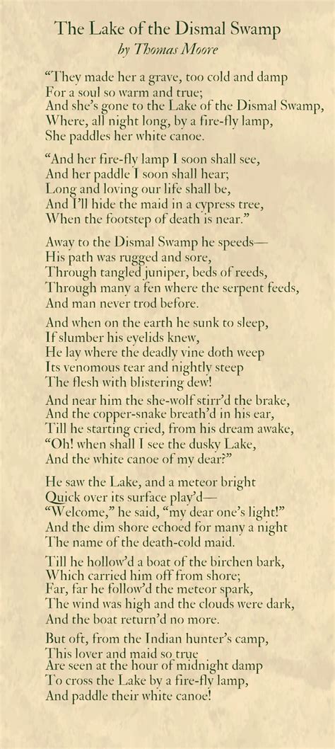 The Lake Of The Dismal Swamp Poem By Thomas Moore