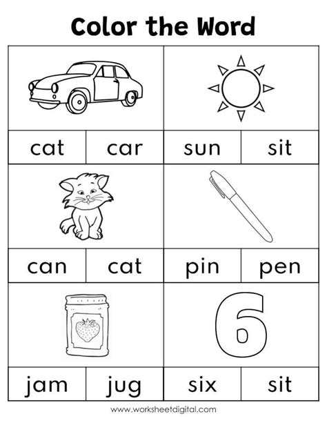 Cvc Words Color The Cvc Words Phonics Worksheets Kindergarten